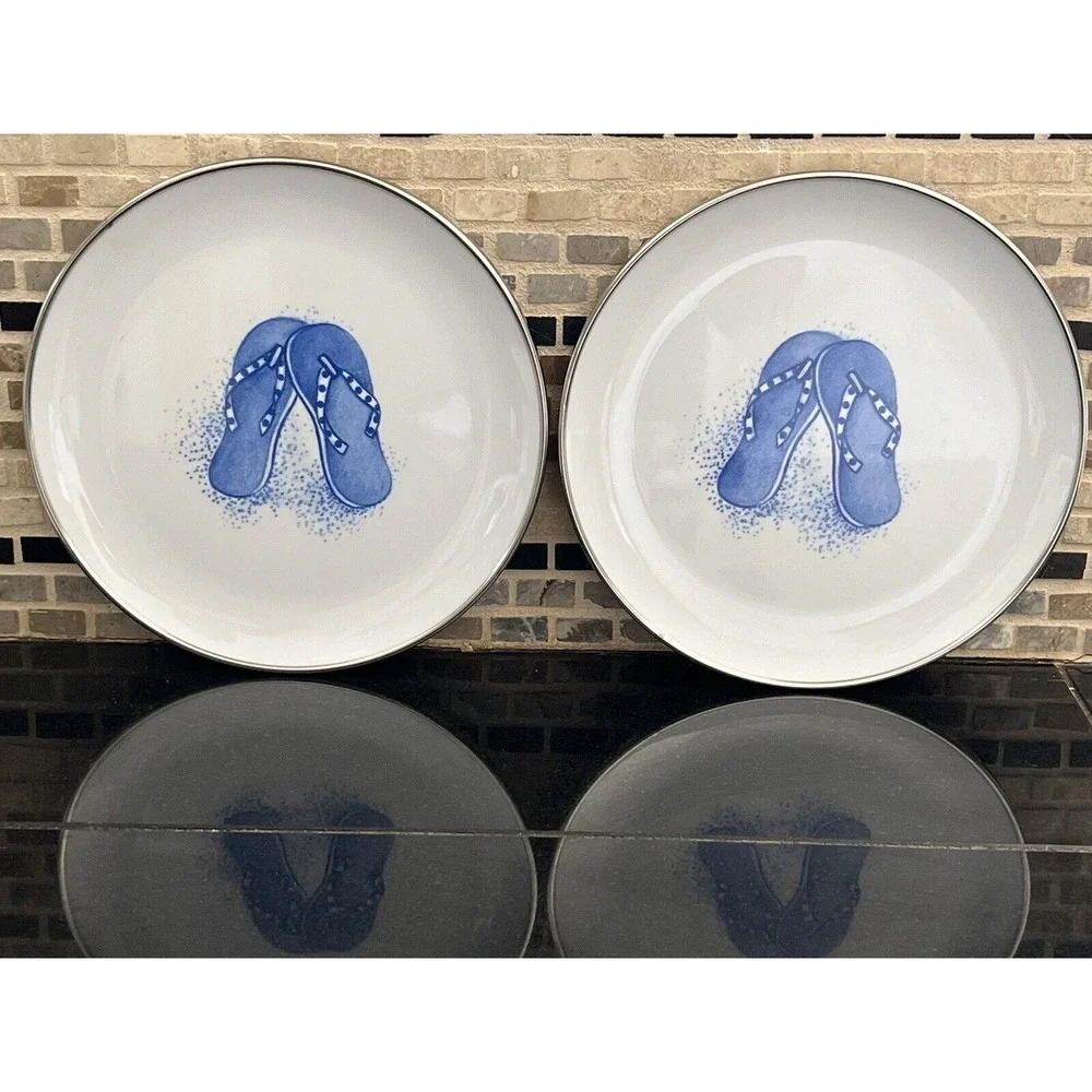 Flip Flop Lunch Plate Melamine Beachy Indoor Outdoor Summer Plate set of 2‎